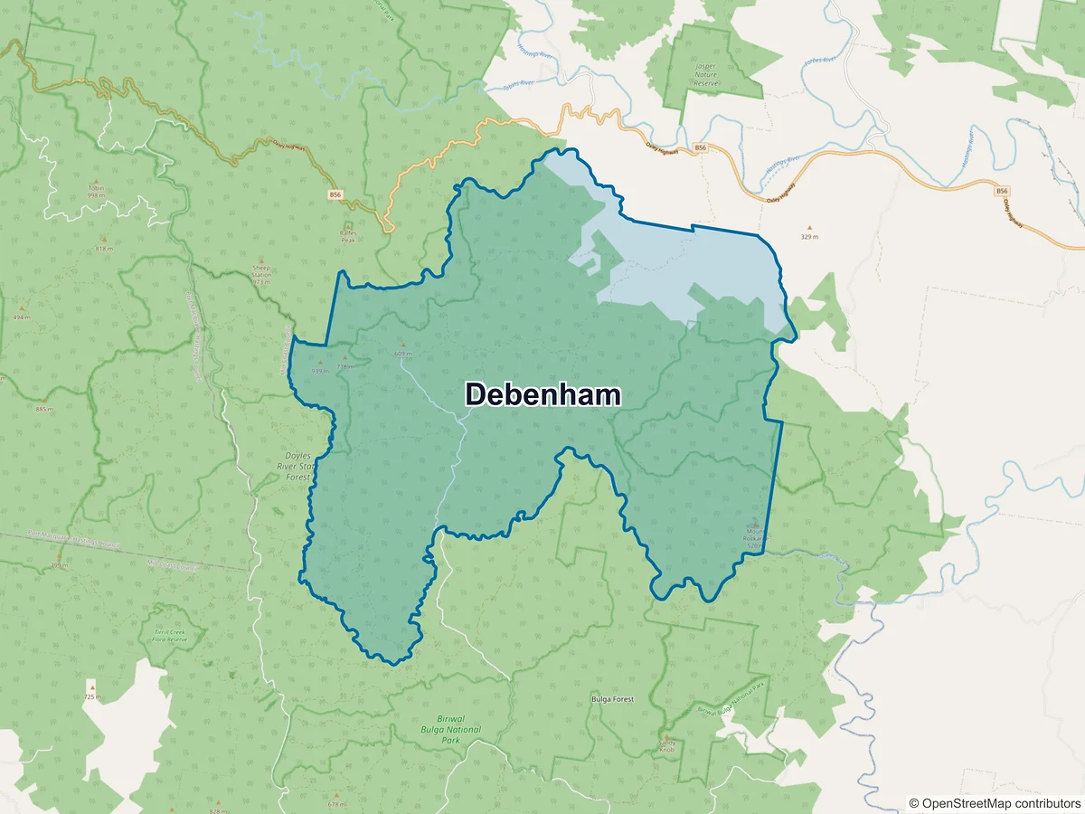 Map of Debenham, NSW, Australia
