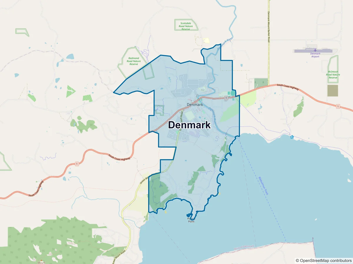 Map of Denmark, WA, Australia