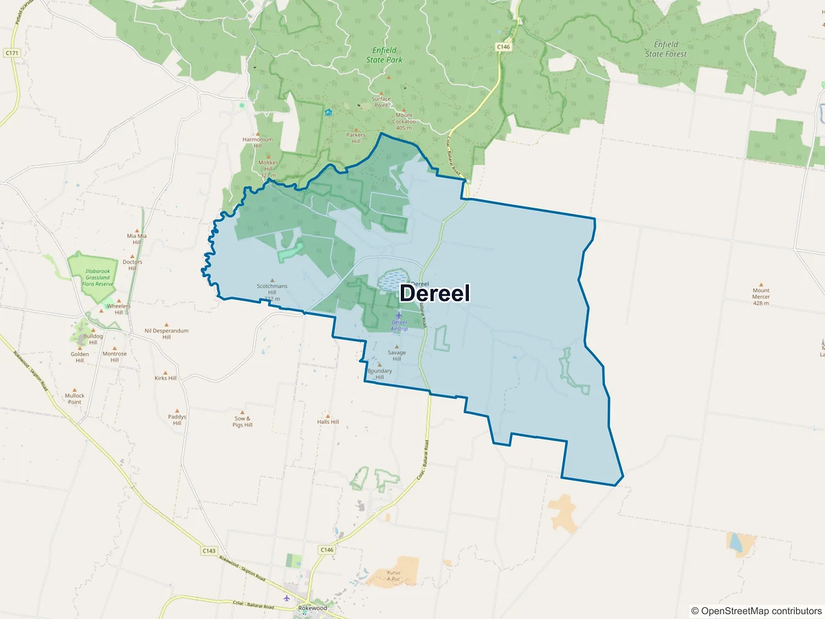 Map of Dereel, VIC, Australia
