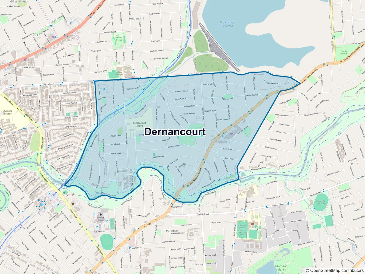 Map of Dernancourt, SA, Australia