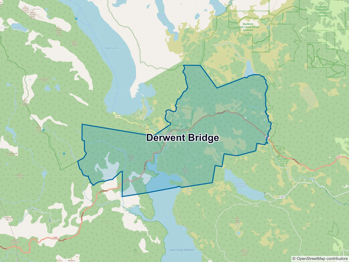 Map of Derwent Bridge, TAS, Australia