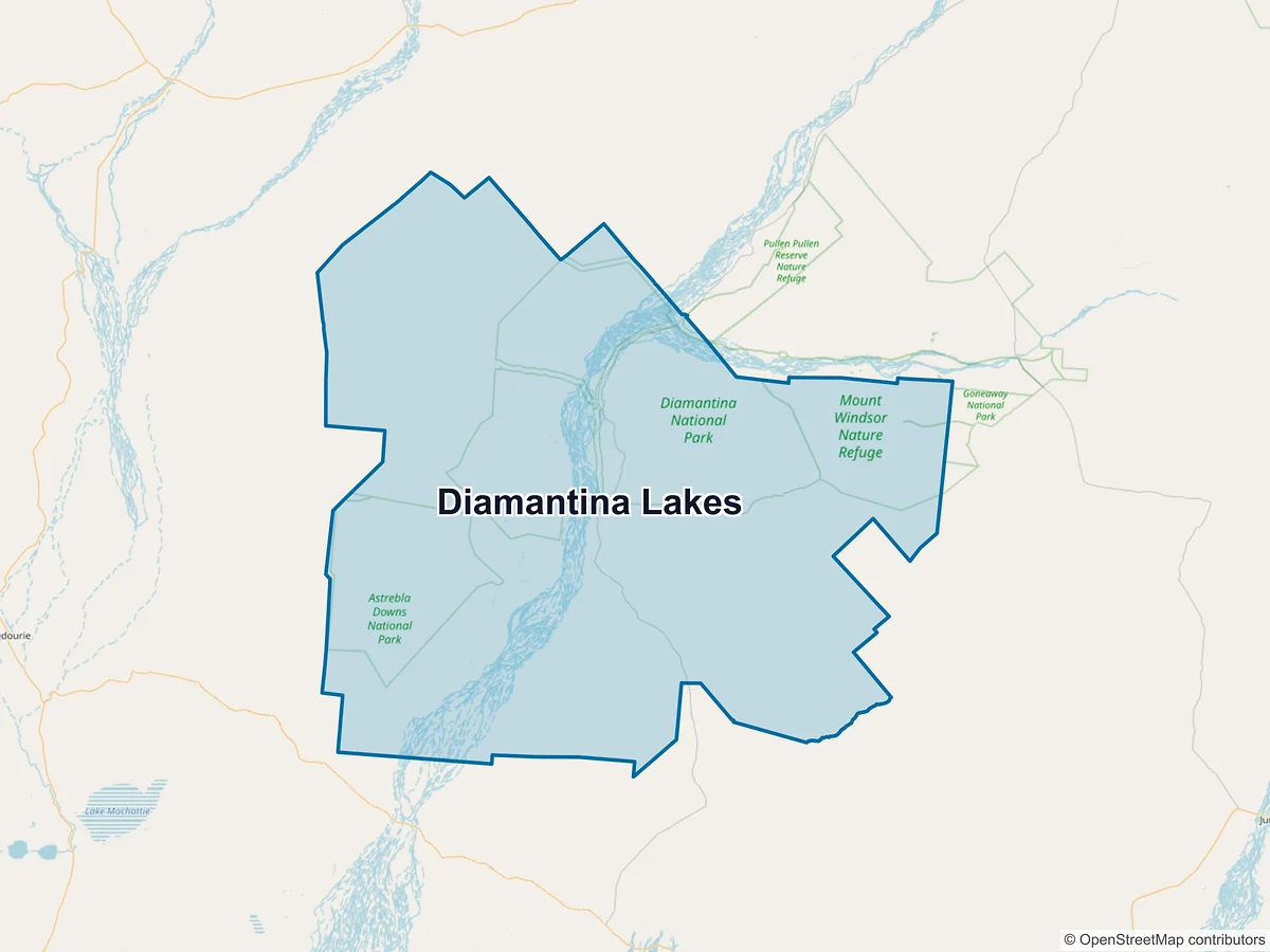 Map of Diamantina Lakes, QLD, Australia