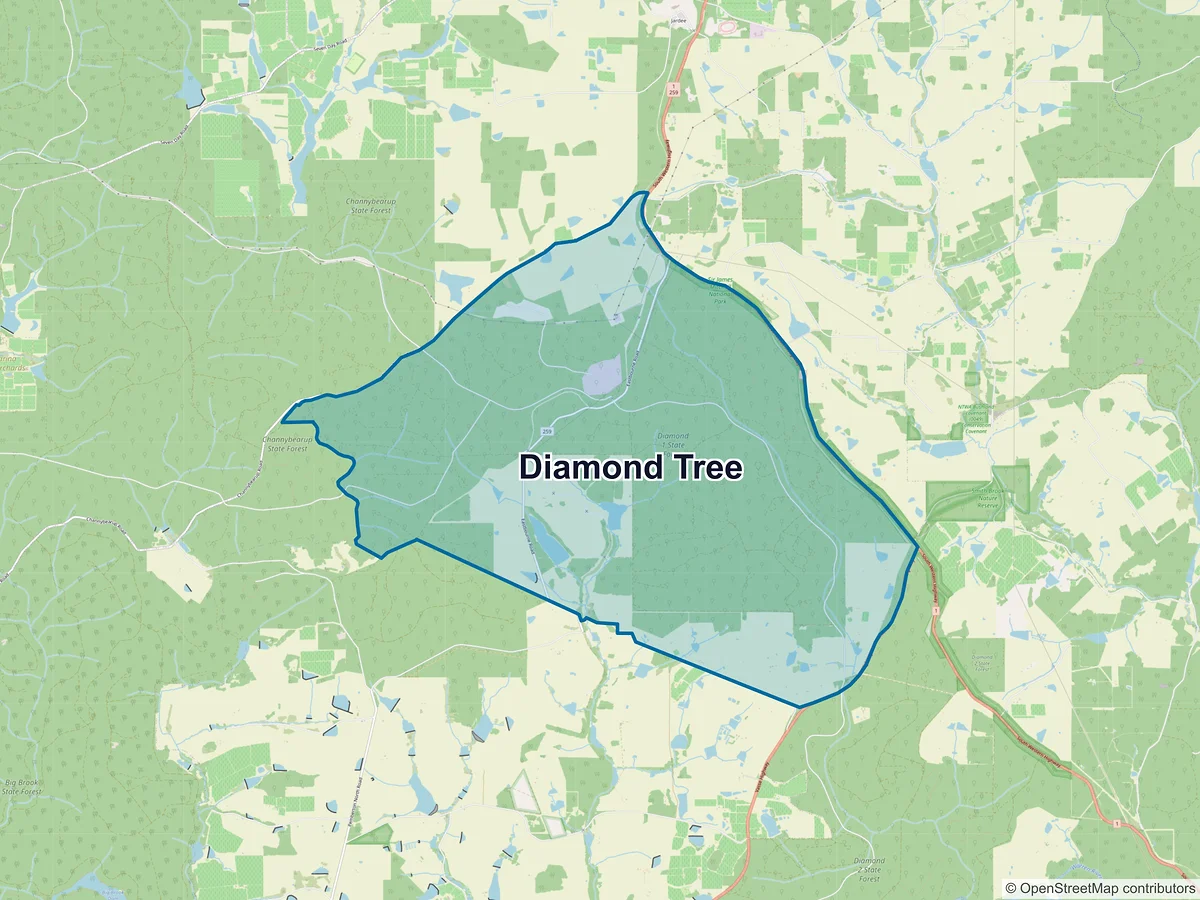 Map of Diamond Tree, WA, Australia
