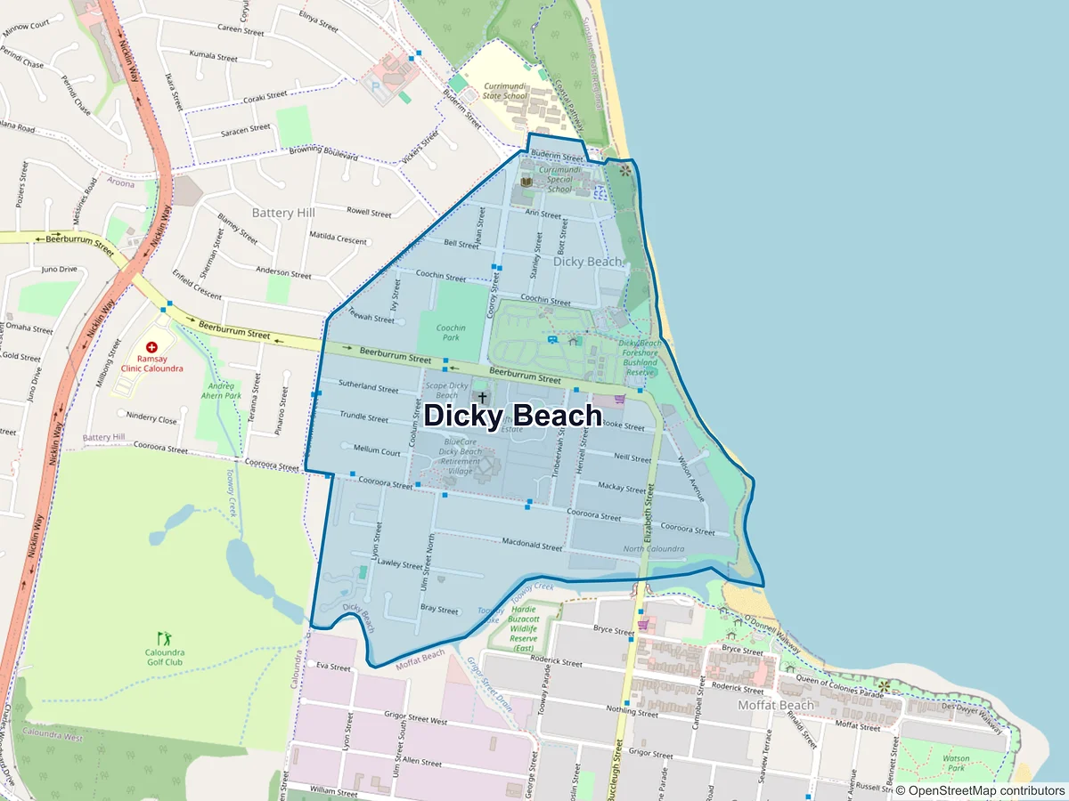 Map of Dicky Beach, QLD, Australia