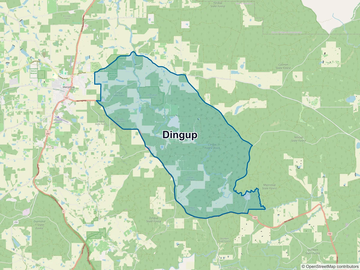 Map of Dingup, WA, Australia