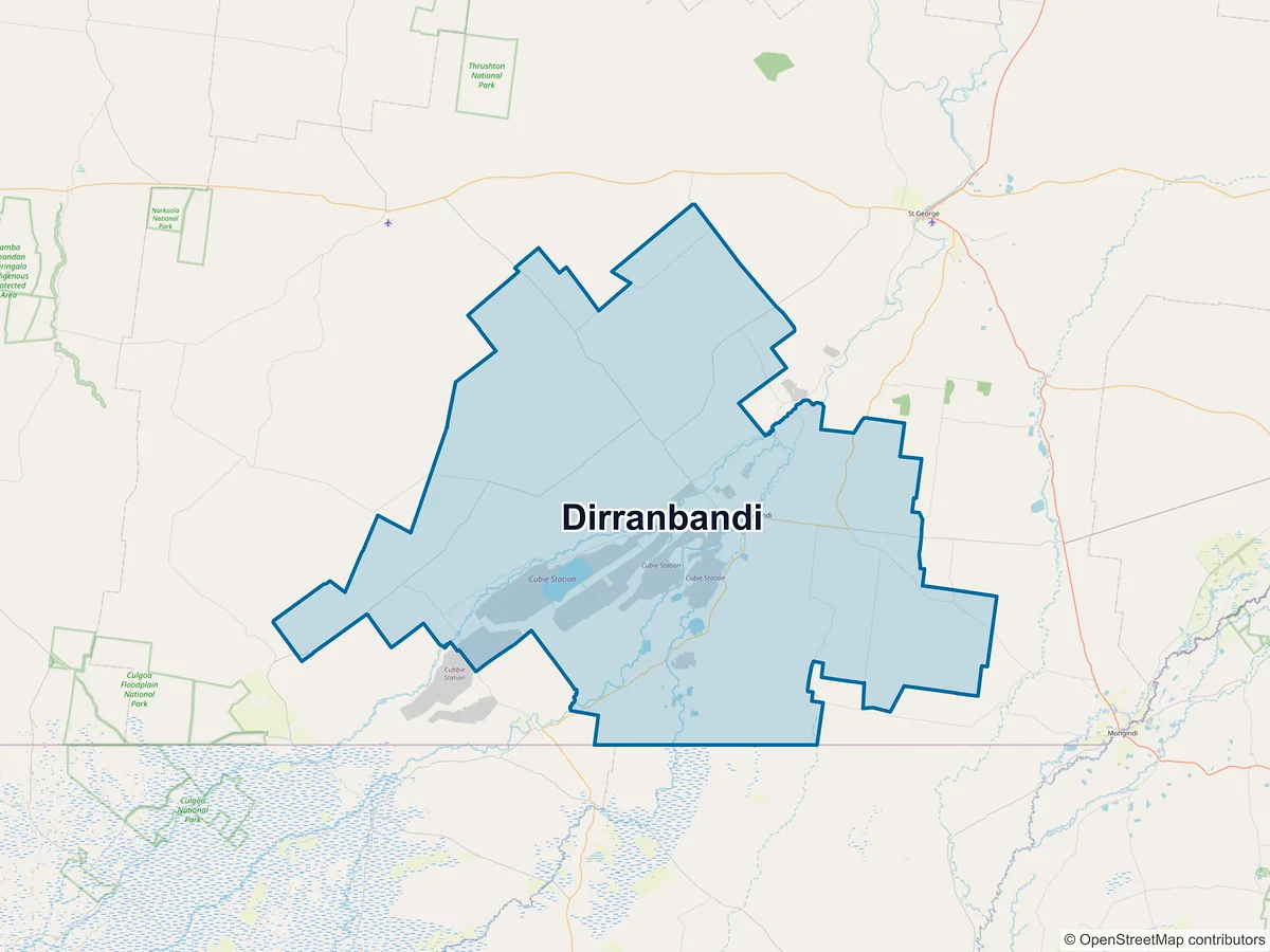 Map of Dirranbandi, QLD, Australia