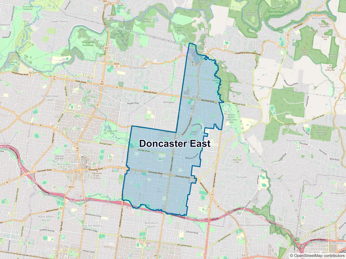 Map of Doncaster East, VIC, Australia