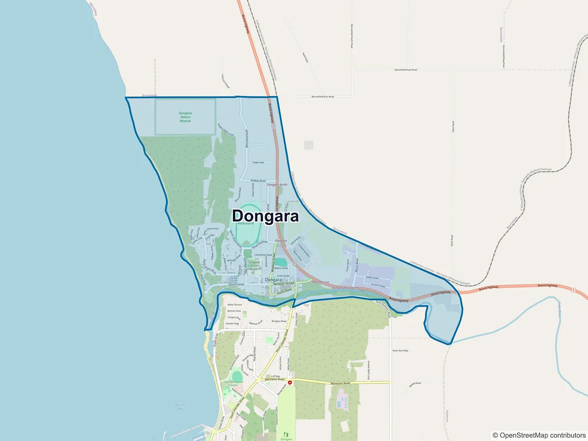 Map of Dongara, WA, Australia