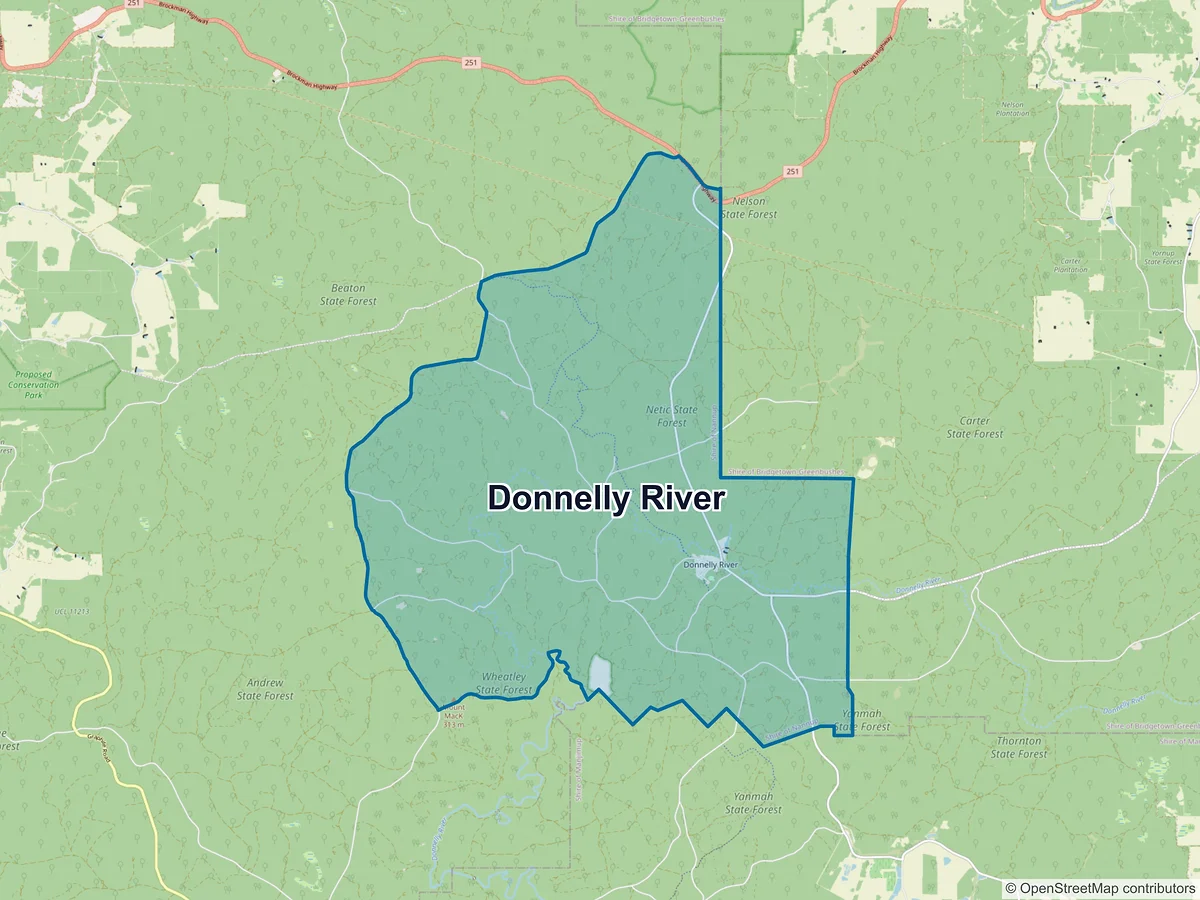 Map of Donnelly River, WA, Australia