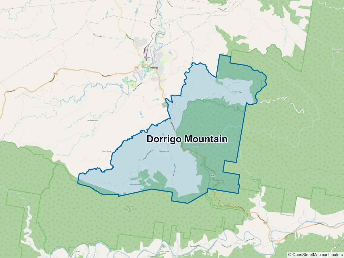 Map of Dorrigo Mountain, NSW, Australia