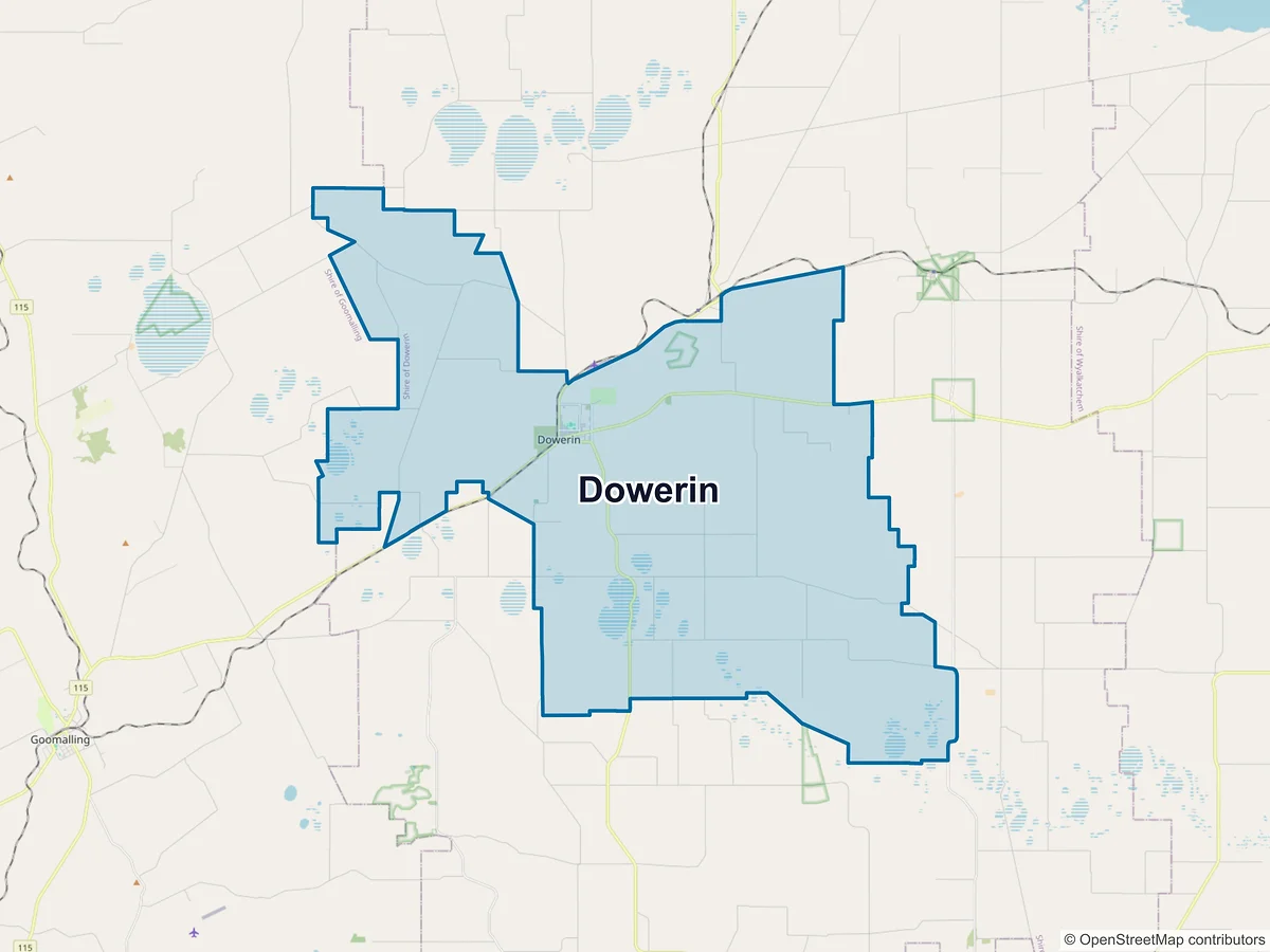 Map of Dowerin, WA, Australia