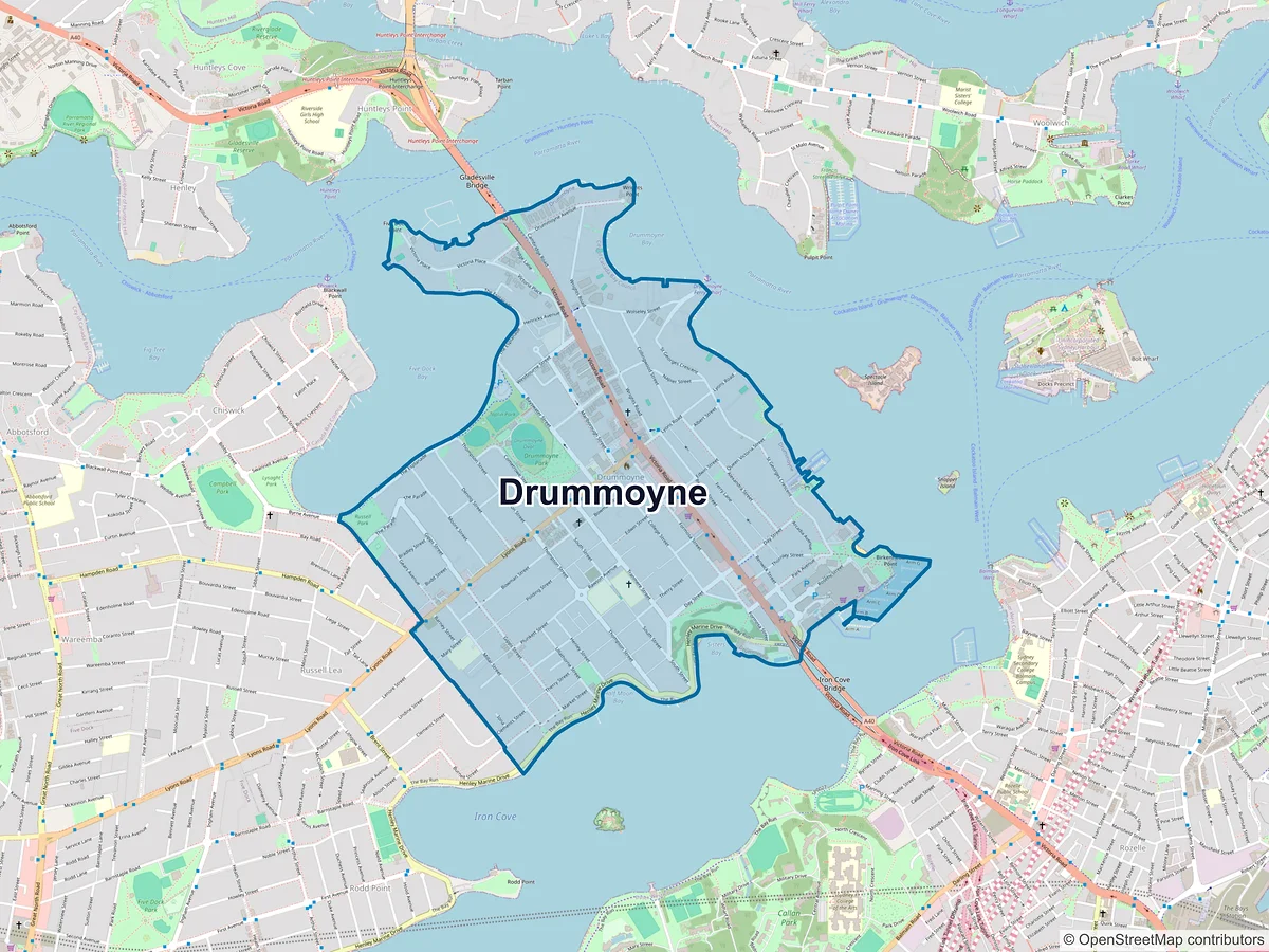 Map of Drummoyne, NSW, Australia