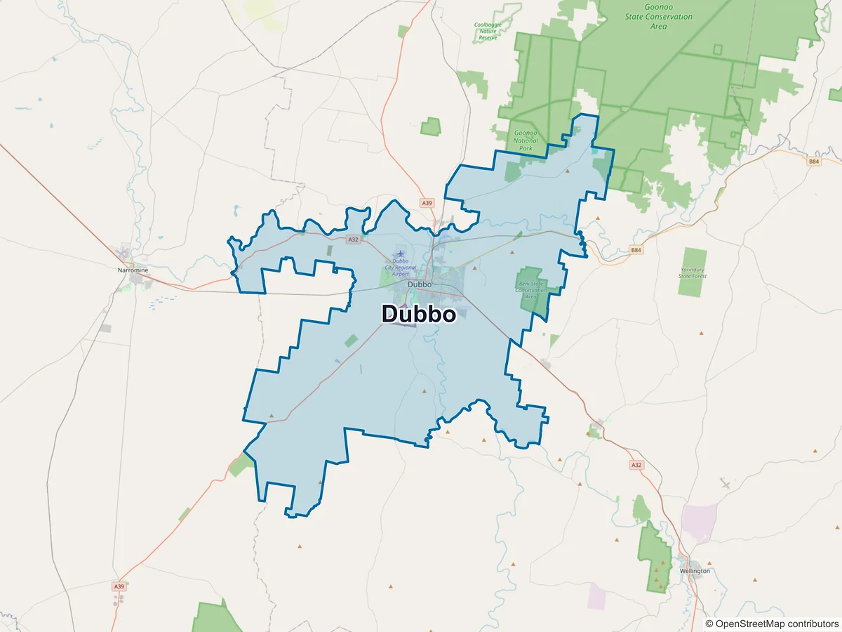 Map of Dubbo, NSW, Australia
