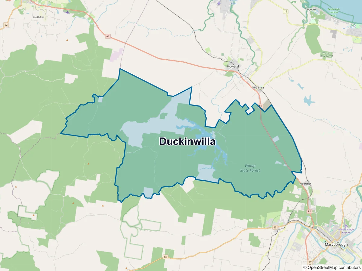 Map of Duckinwilla, QLD, Australia