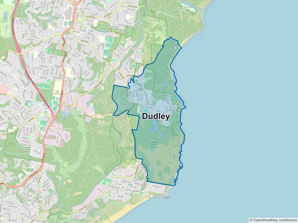 Map of Dudley, NSW, Australia
