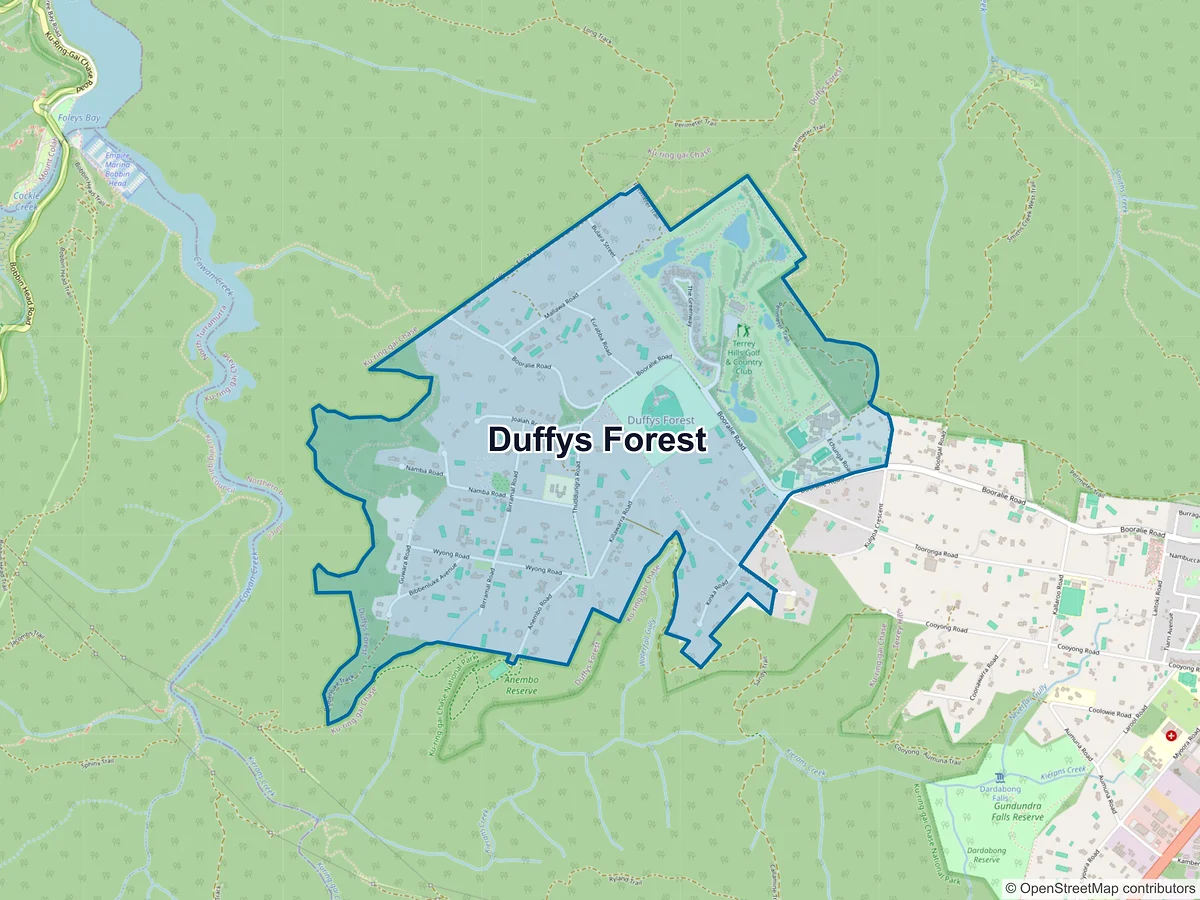 Map of Duffys Forest, NSW, Australia