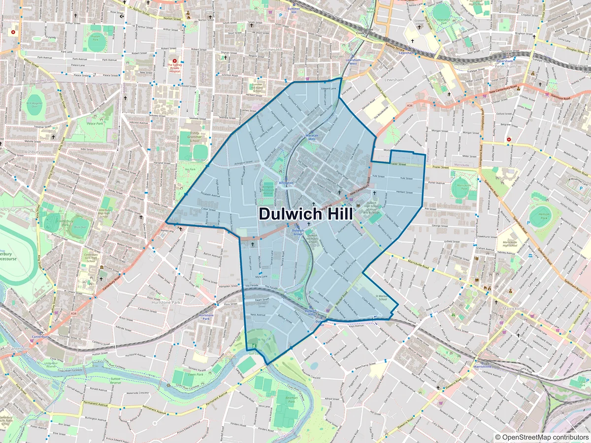 Map of Dulwich Hill, NSW, Australia