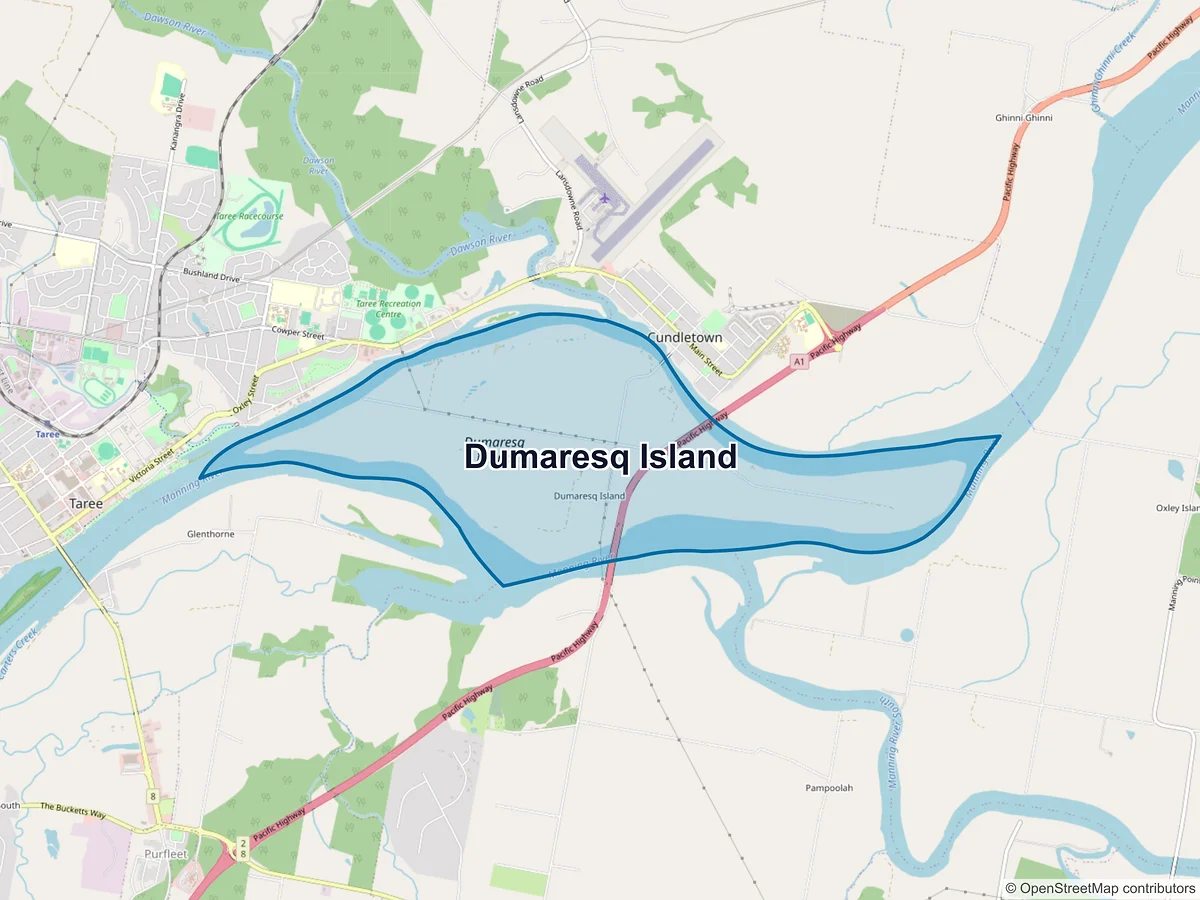 Map of Dumaresq Island, NSW, Australia