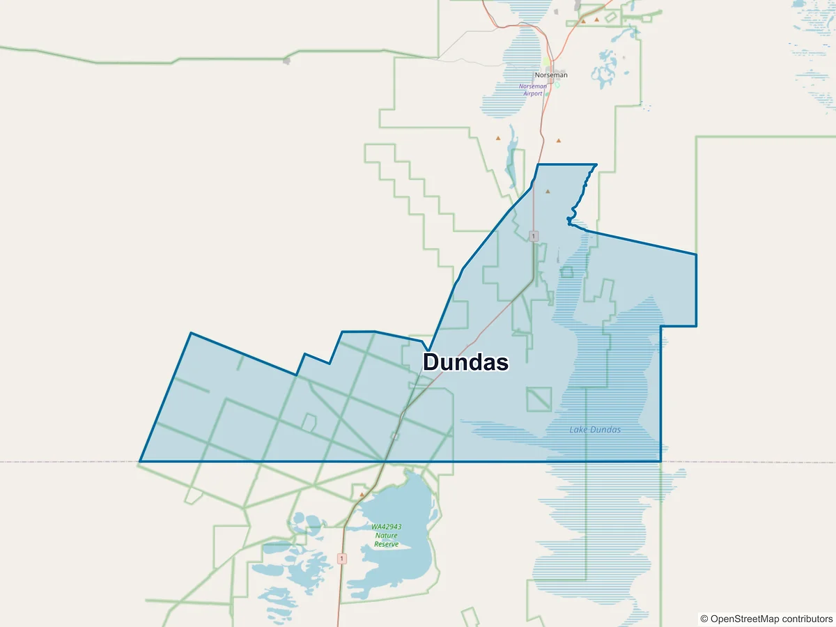 Map of Dundas, WA, Australia