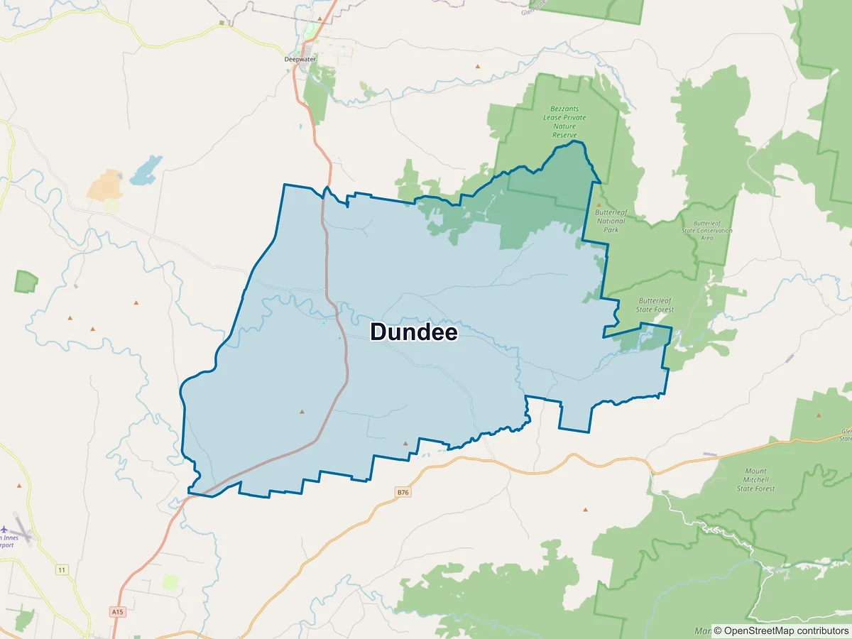 Map of Dundee, NSW, Australia