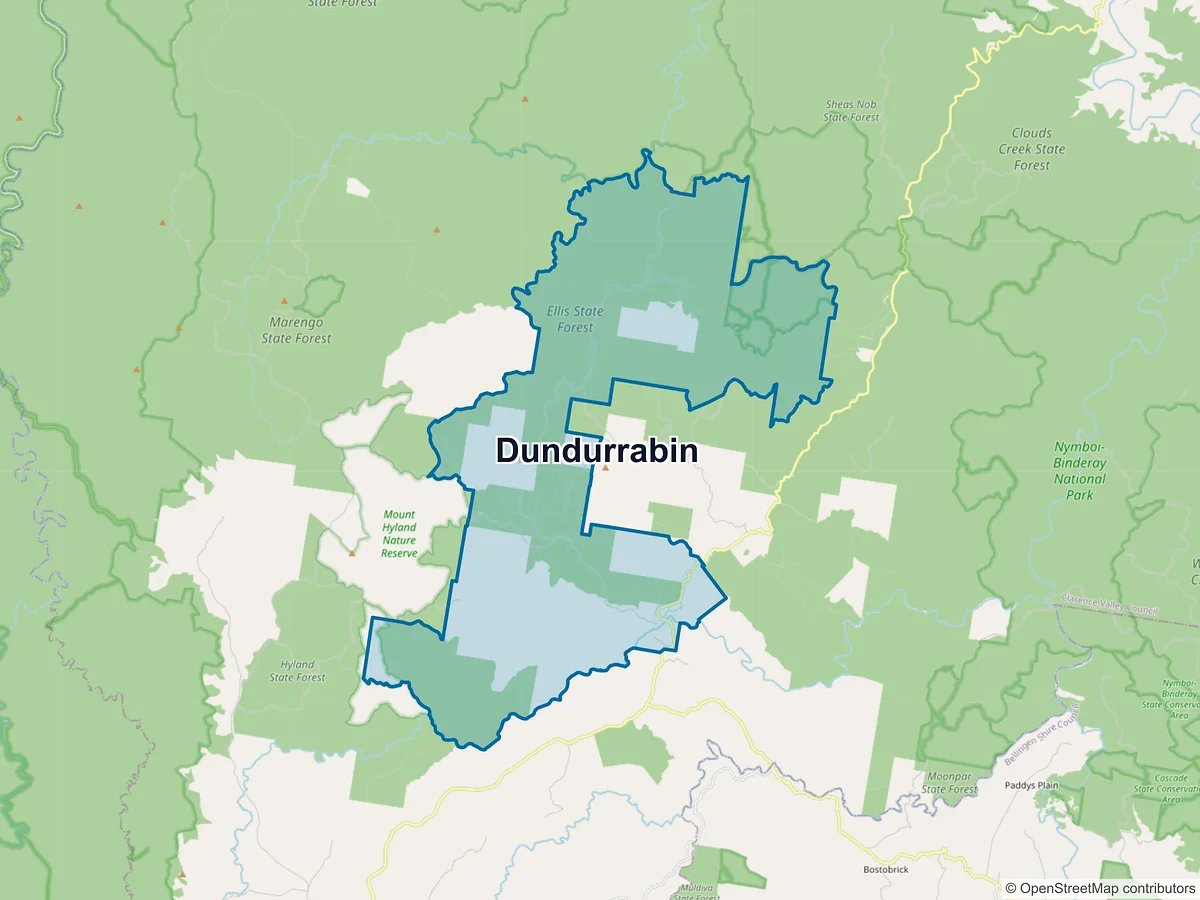 Map of Dundurrabin, NSW, Australia