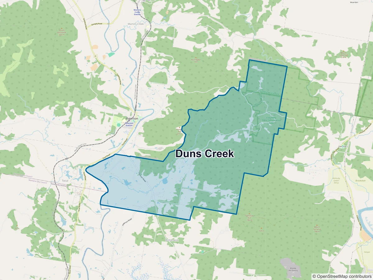 Map of Duns Creek, NSW, Australia