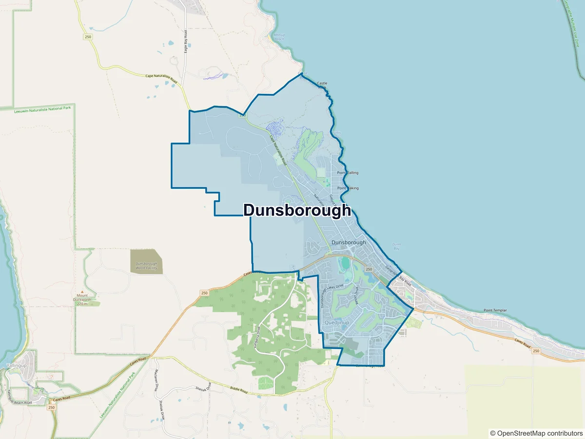 Map of Dunsborough, WA, Australia