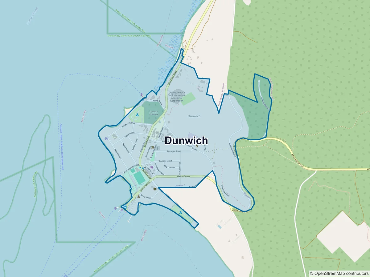 Map of Dunwich, QLD, Australia