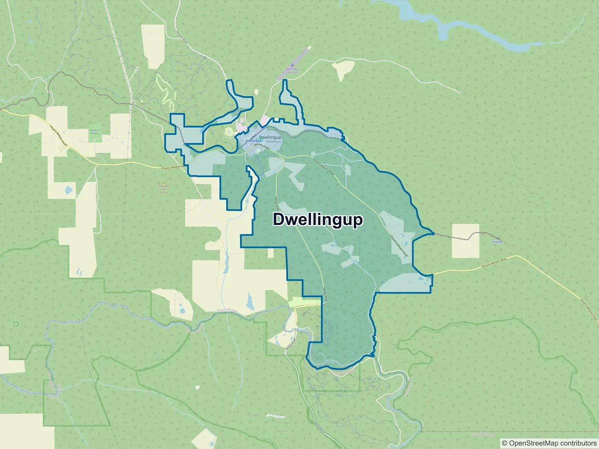 Map of Dwellingup, WA, Australia