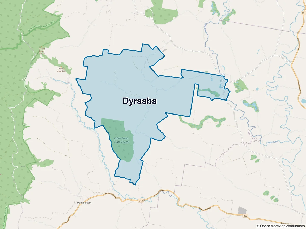 Map of Dyraaba, NSW, Australia