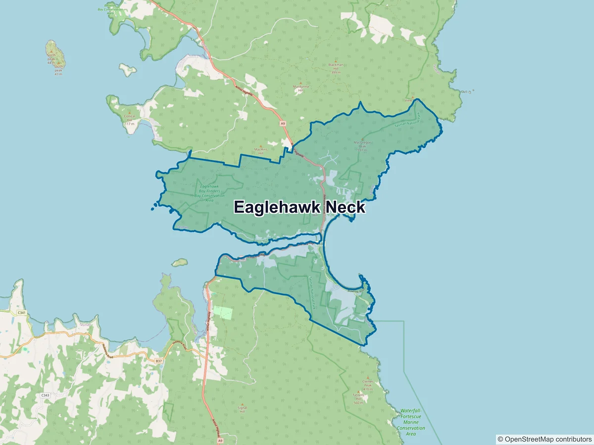 Map of Eaglehawk Neck, TAS, Australia