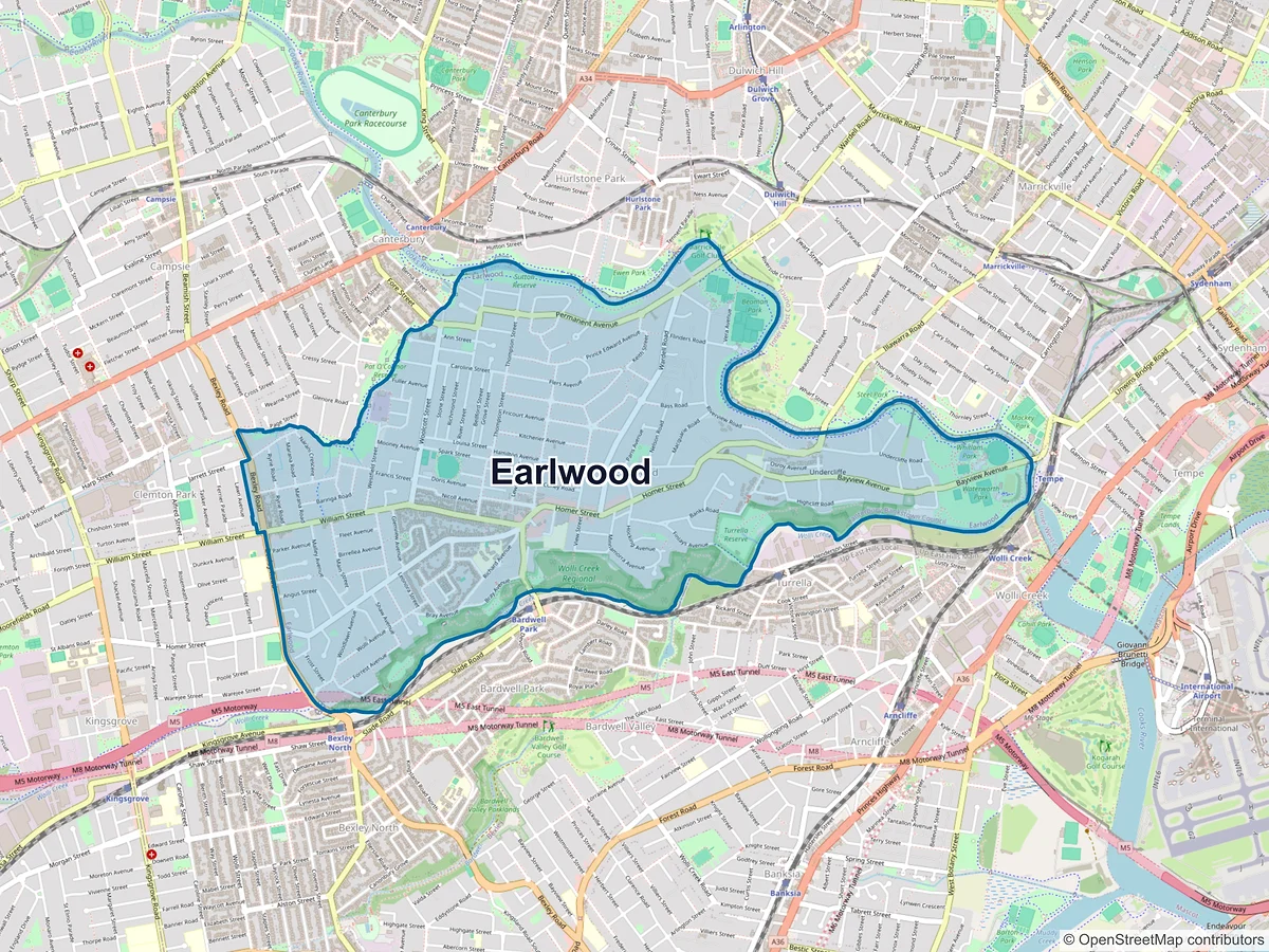 Map of Earlwood, NSW, Australia