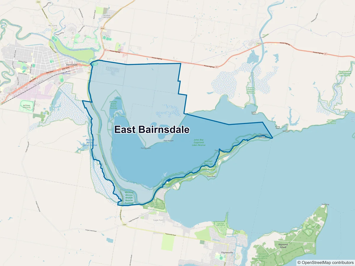 Map of East Bairnsdale, VIC, Australia