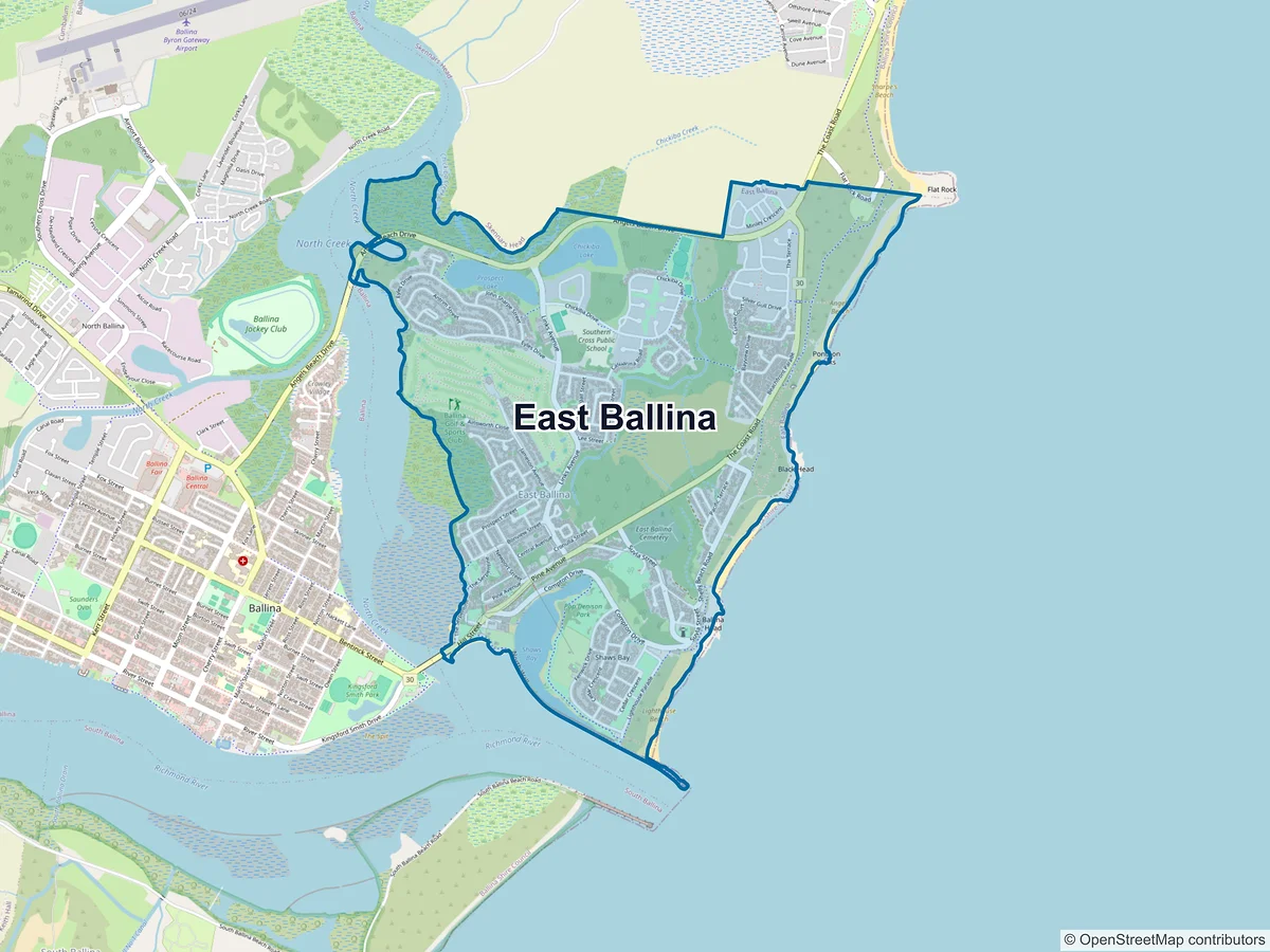 Map of East Ballina, NSW, Australia