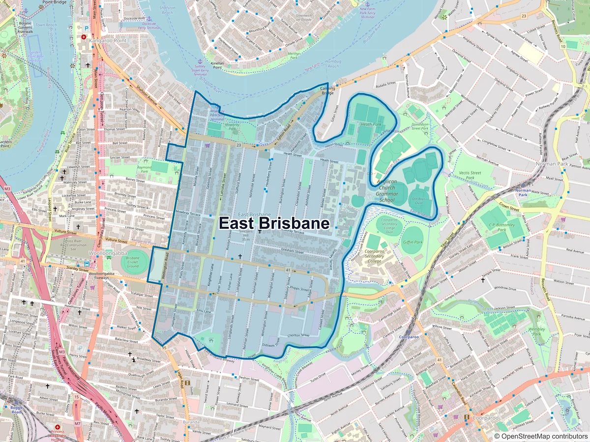 Map of East Brisbane, QLD, Australia