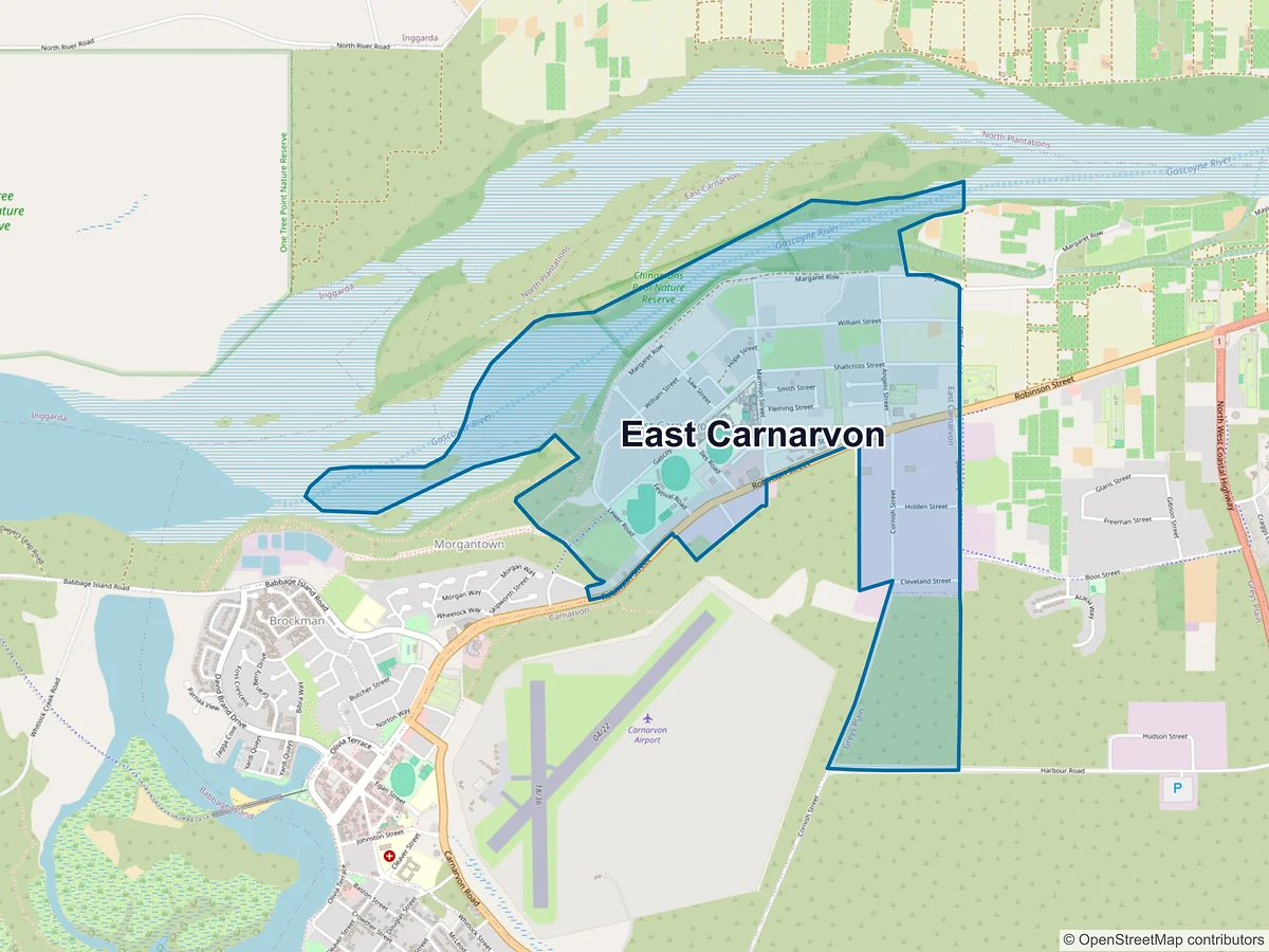 Map of East Carnarvon, WA, Australia