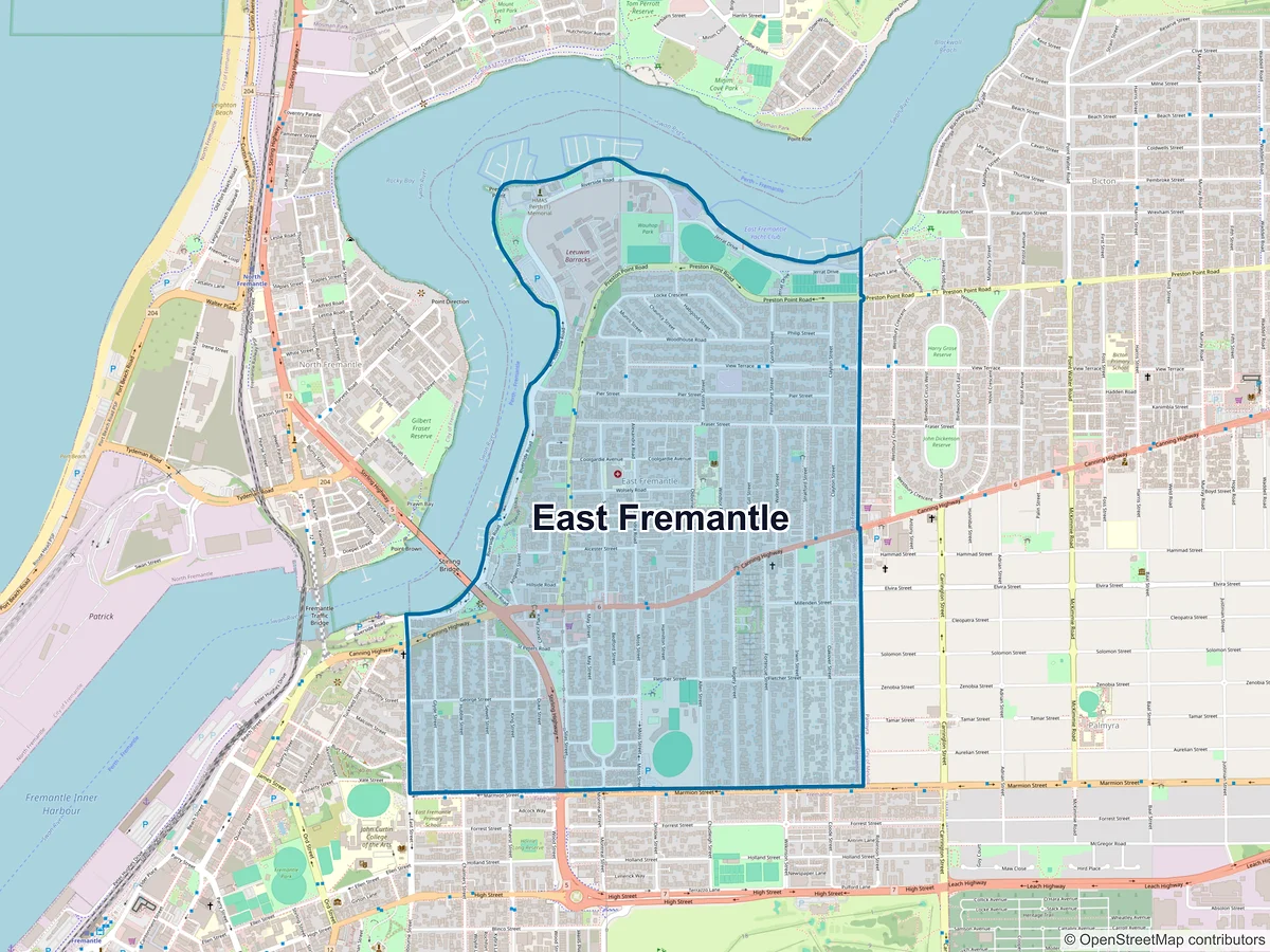 Map of East Fremantle, WA, Australia