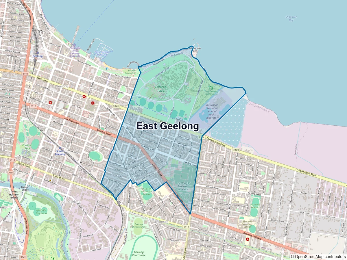 Map of East Geelong, VIC, Australia