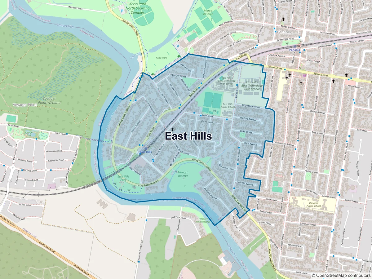 Map of East Hills, NSW, Australia