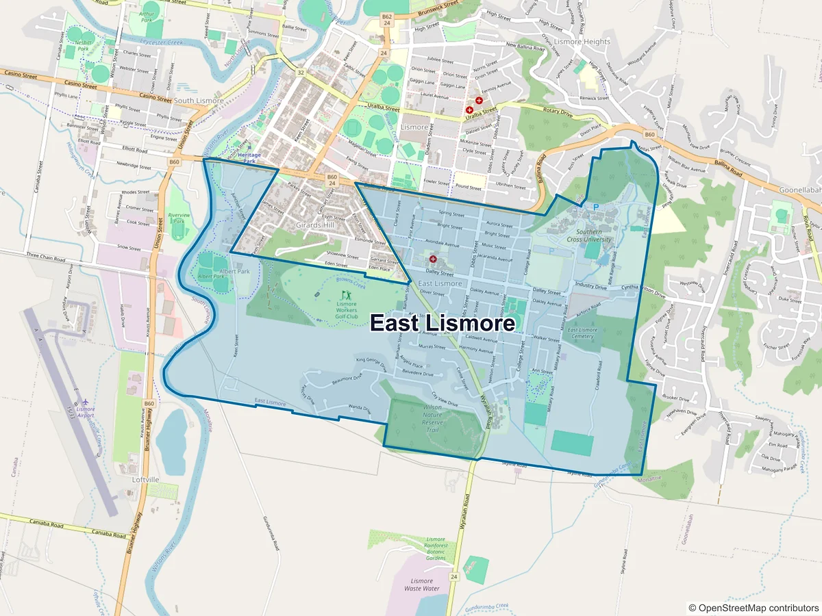 Map of East Lismore, NSW, Australia