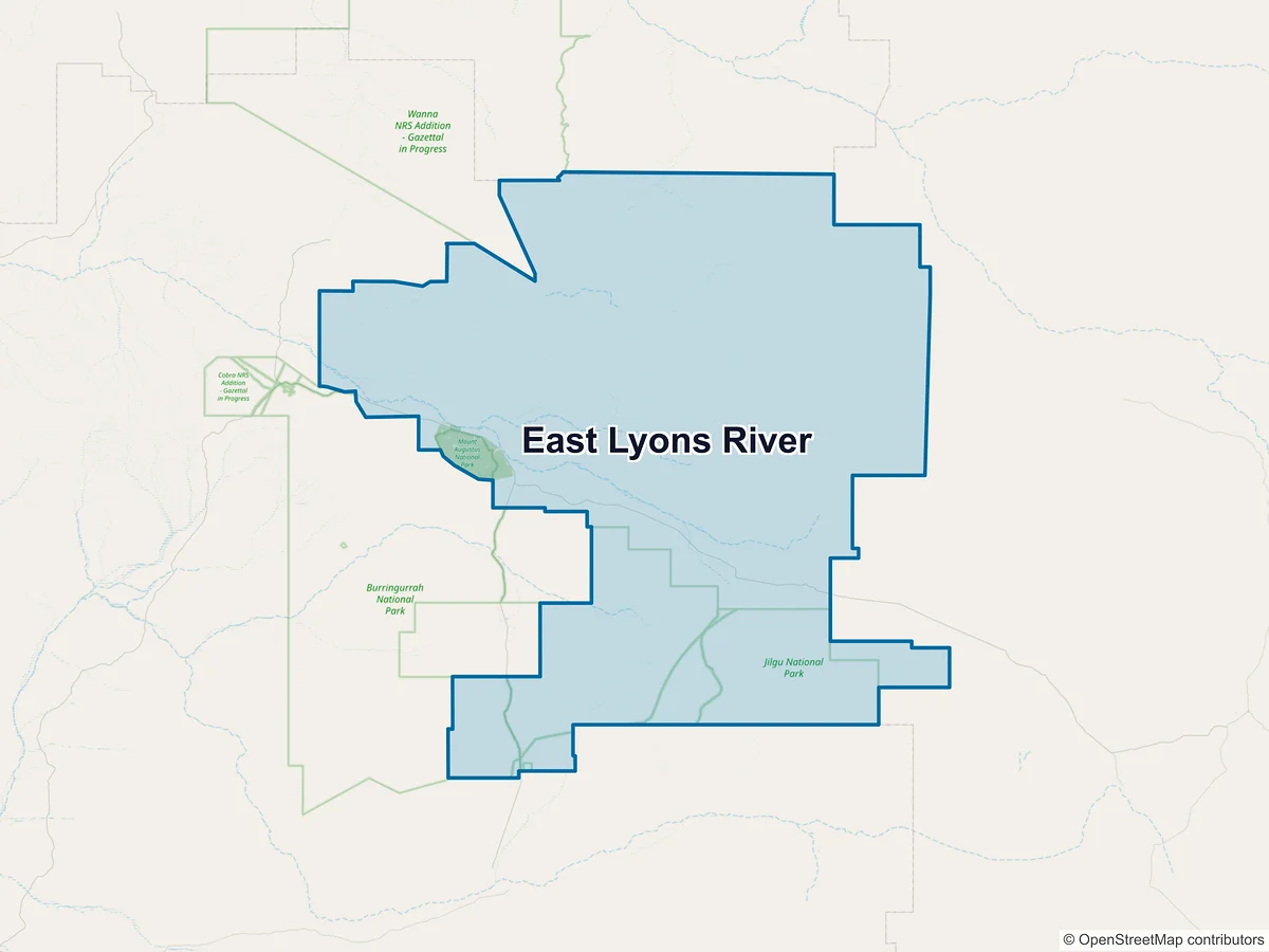 Map of East Lyons River, WA, Australia