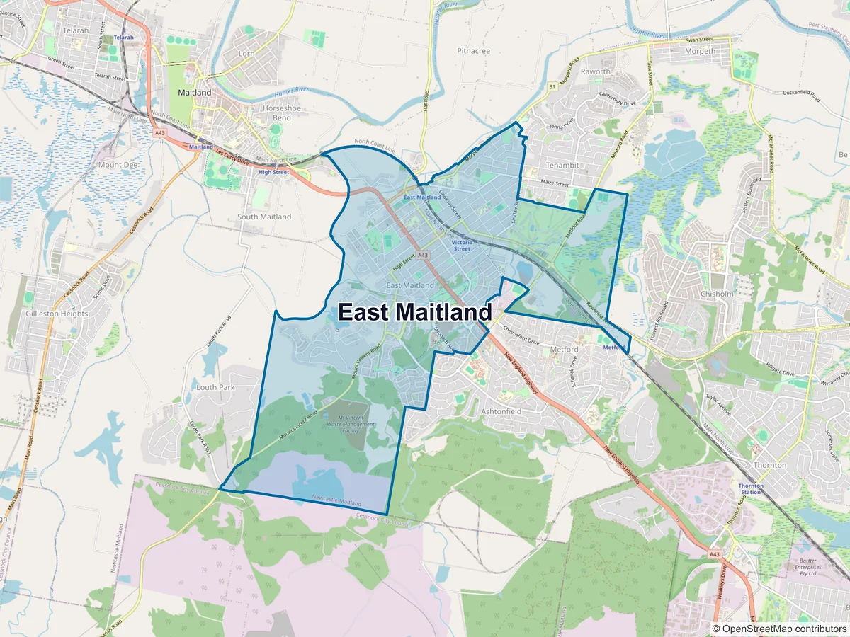 Map of East Maitland, NSW, Australia