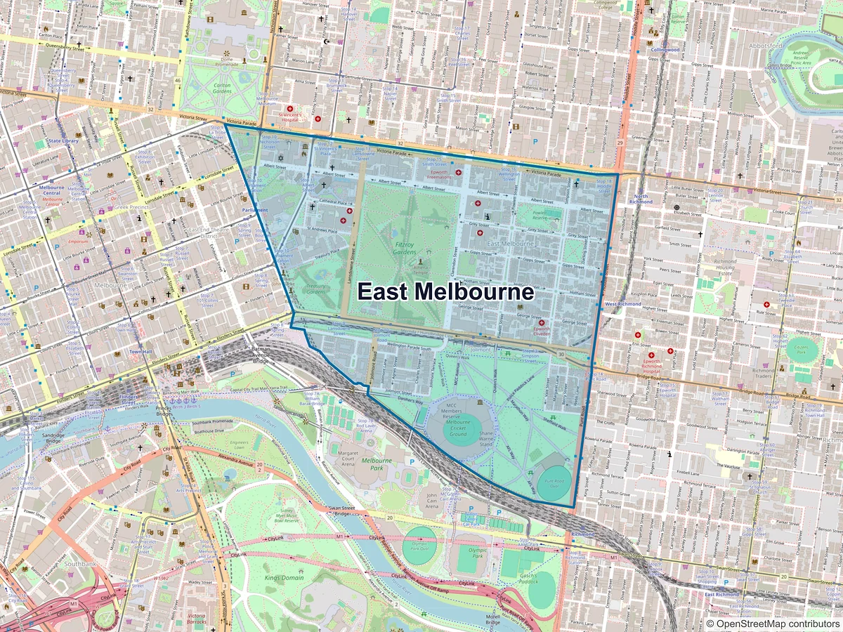 Map of East Melbourne, VIC, Australia