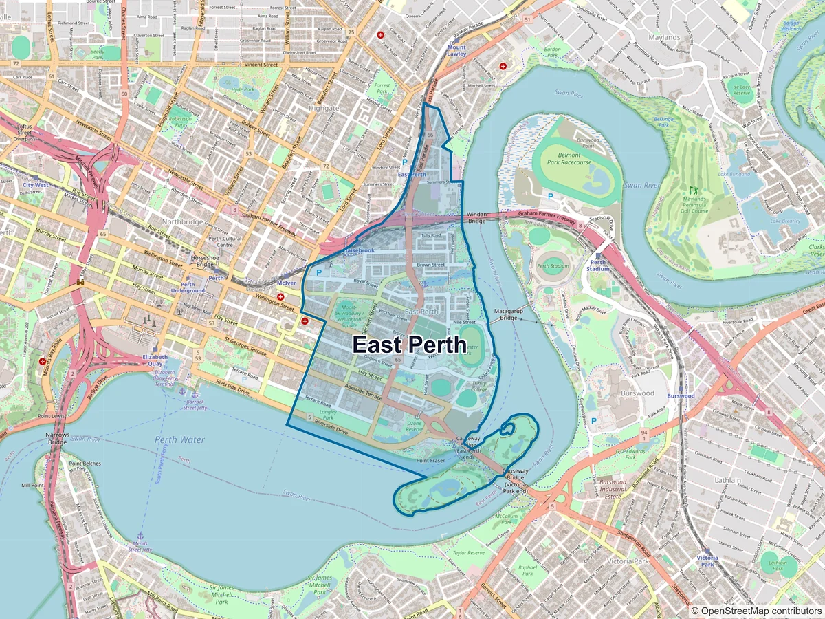 Map of East Perth, WA, Australia