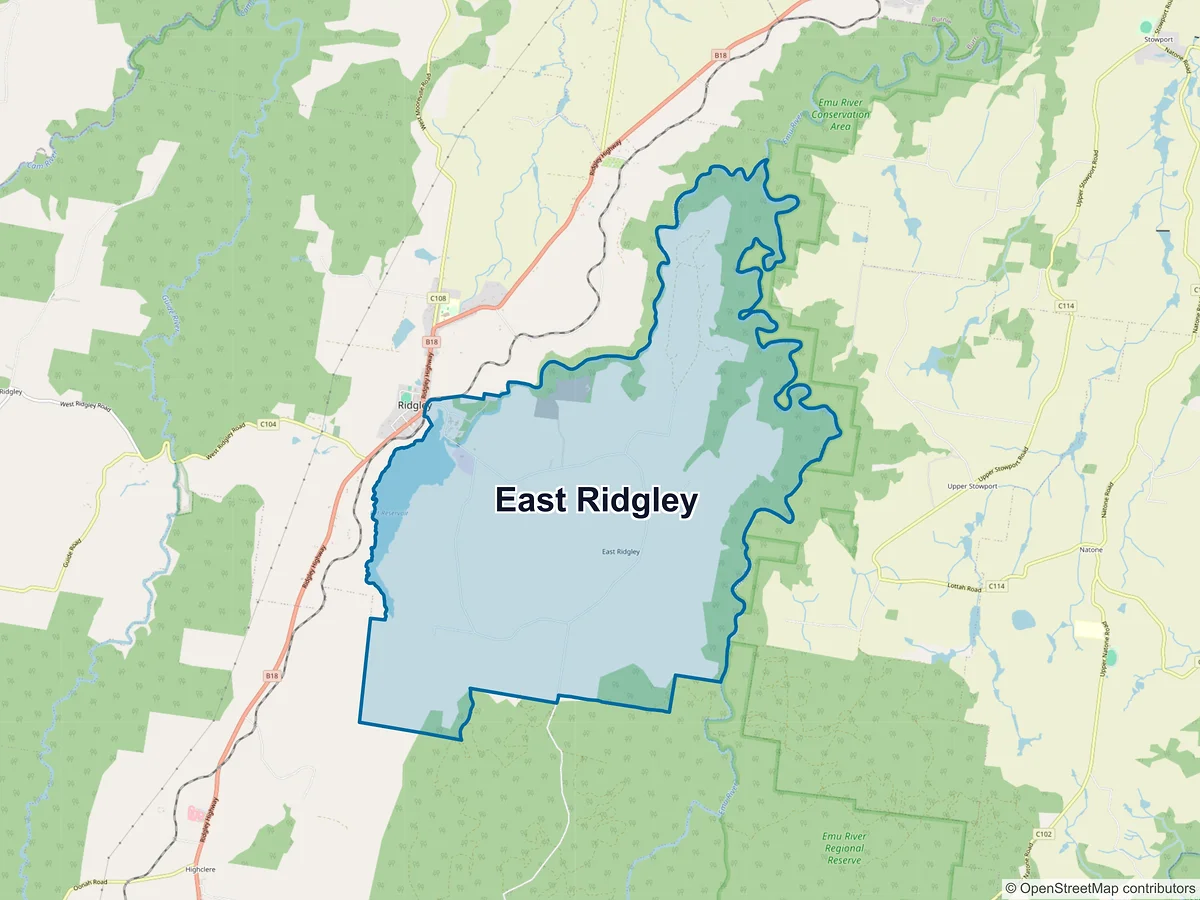 Map of East Ridgley, TAS, Australia