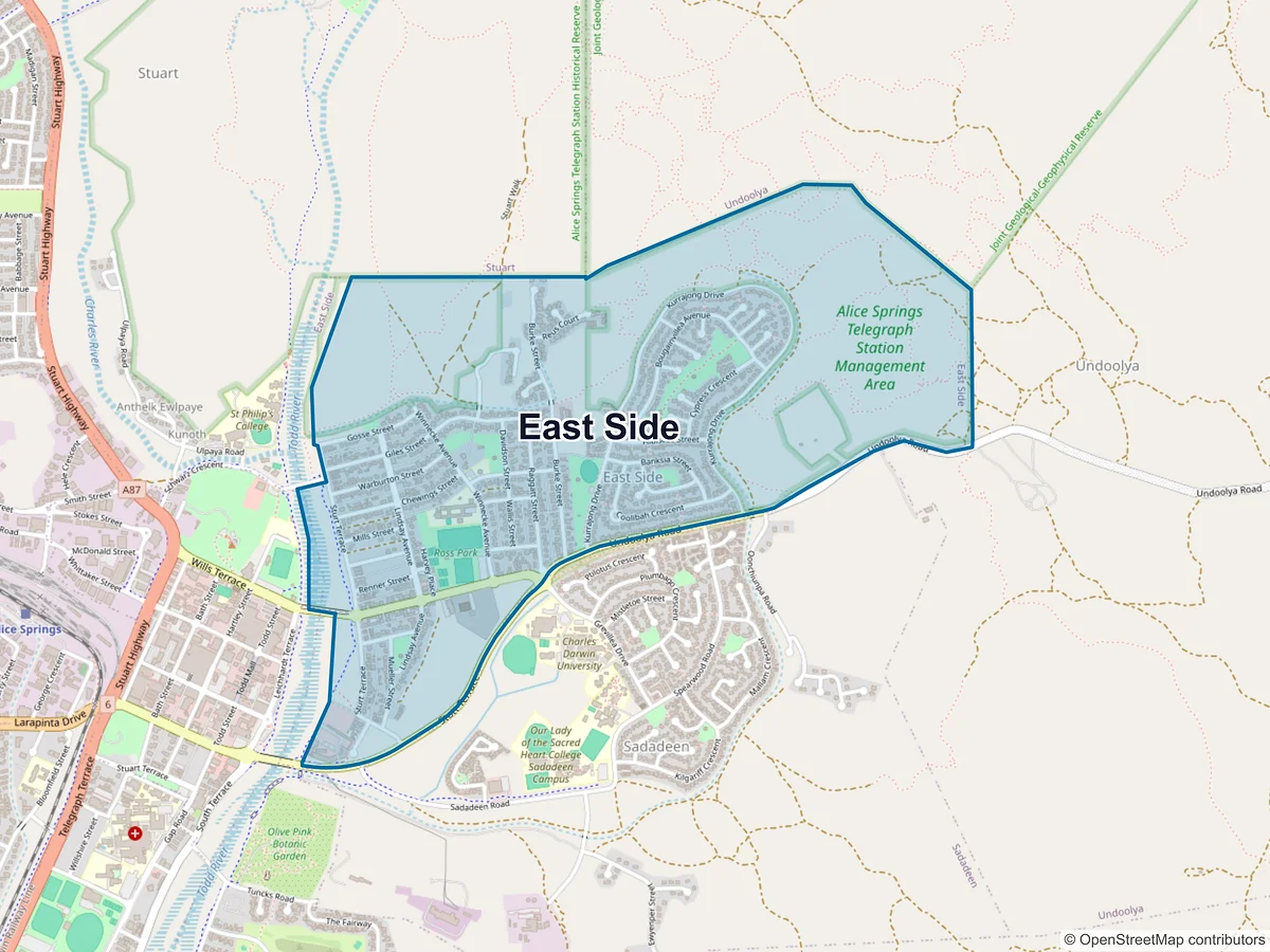 Map of East Side, NT, Australia