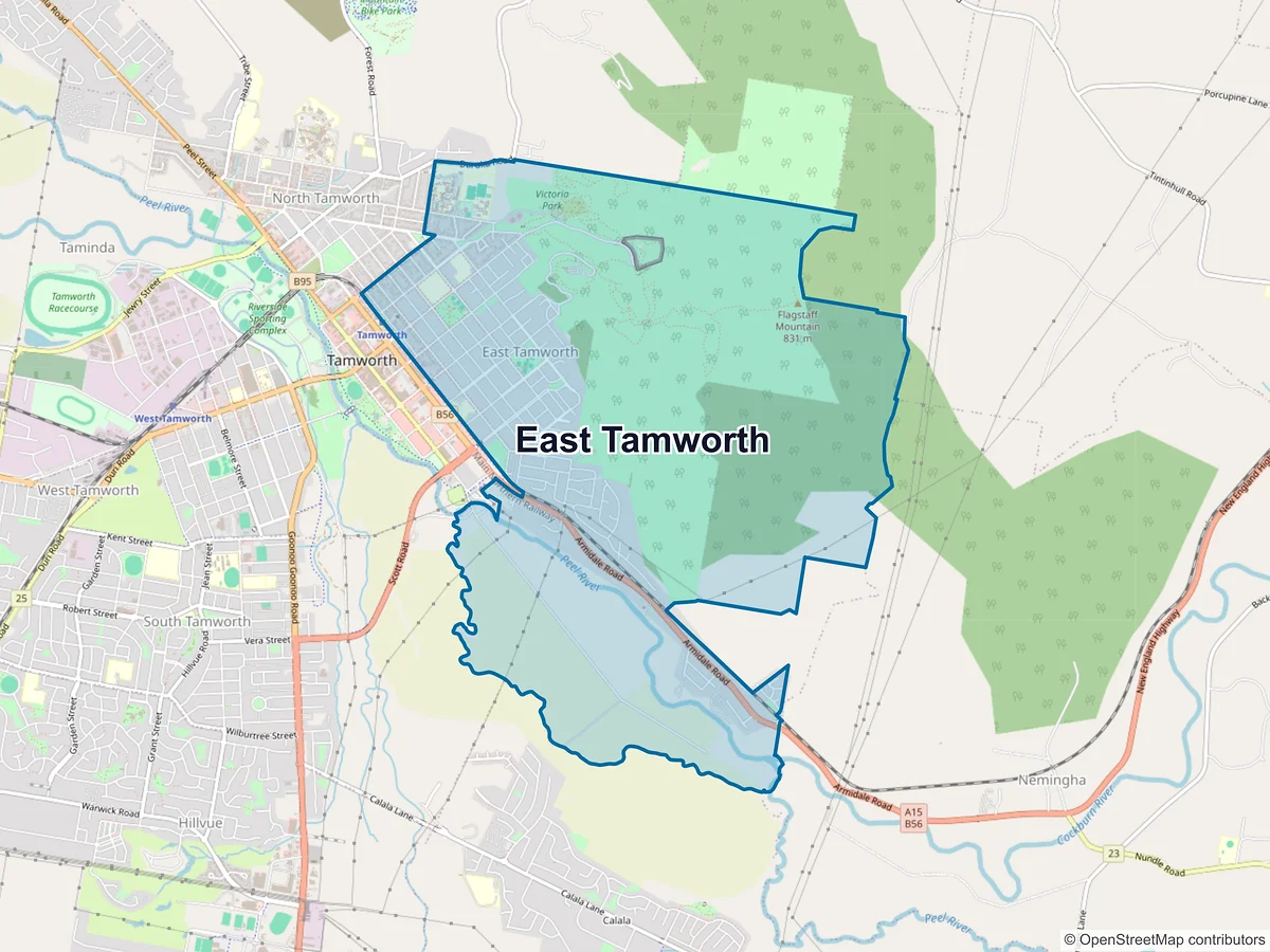 Map of East Tamworth, NSW, Australia