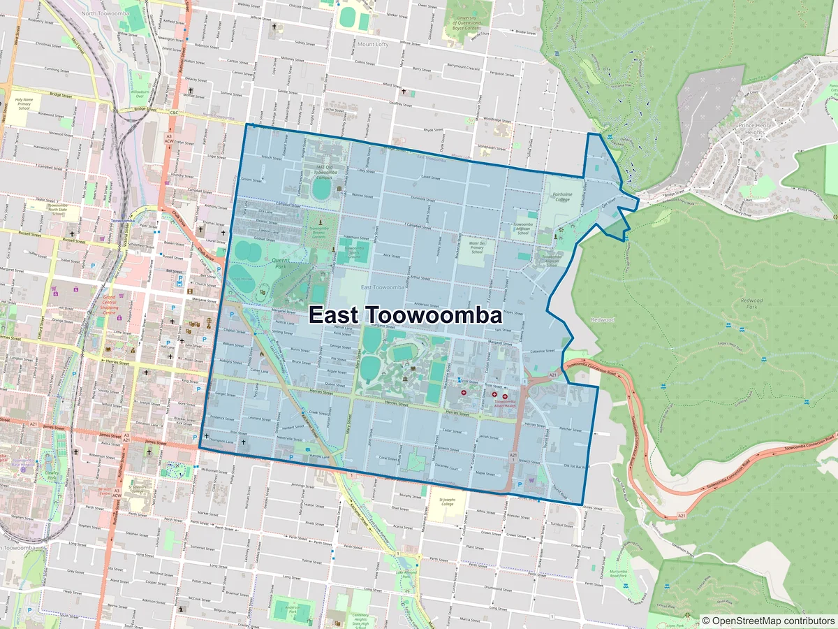 Map of East Toowoomba, QLD, Australia