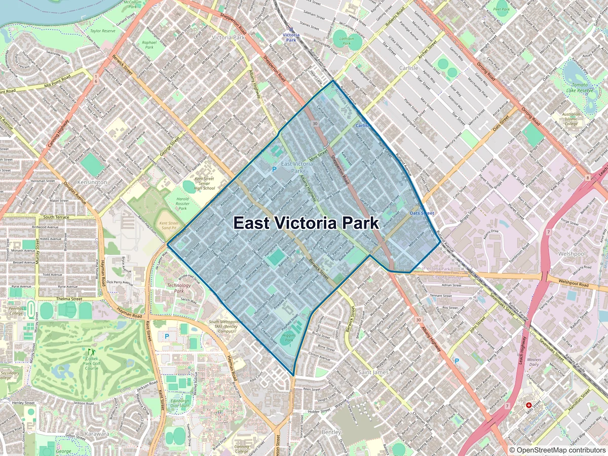 Map of East Victoria Park, WA, Australia