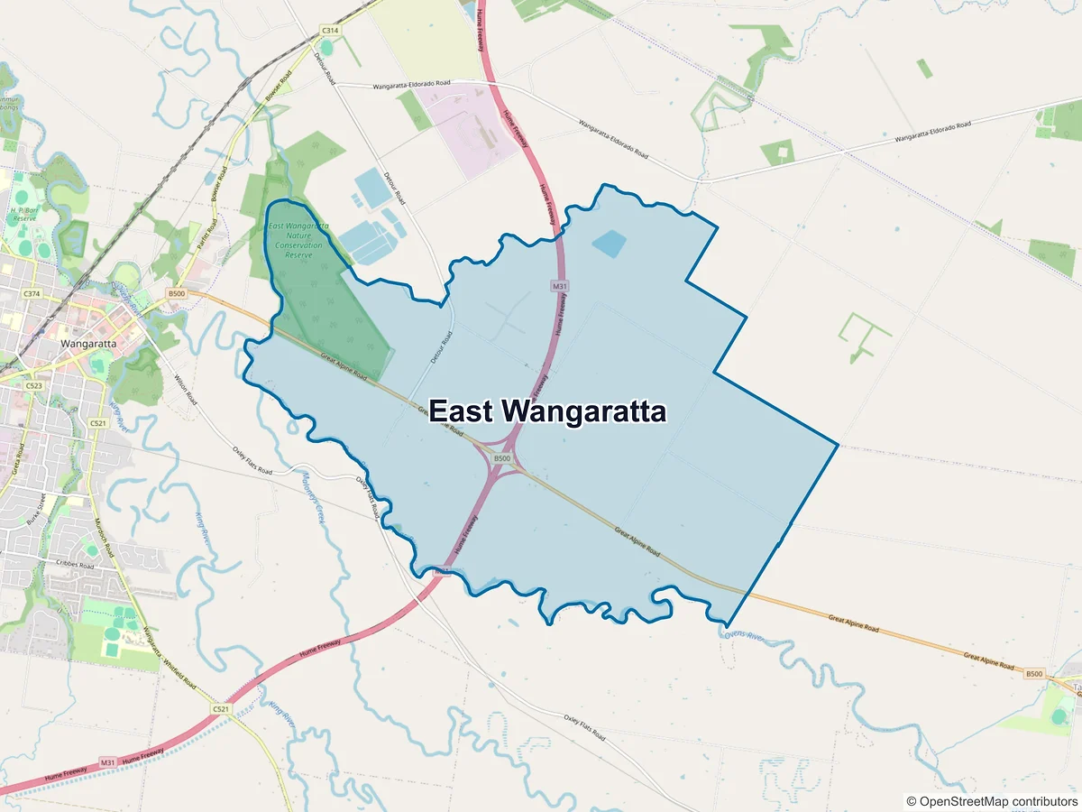 Map of East Wangaratta, VIC, Australia